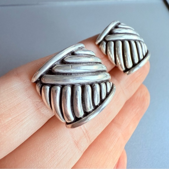 Vintage Barry Kieselstein-Cord Large Clip On Cable Sterling Silver Earri… - Picture 9 of 13